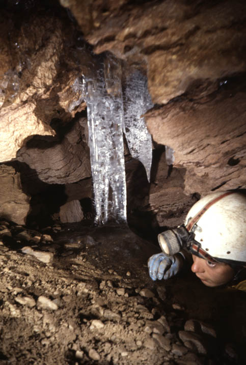 Ice column in cave in Goat Valley (D. Wilson)